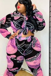 Plus Size Spring Tracksuit Two Piece Set - Shirt & Pants Sweatshirt Outfit