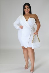 Plus Size Irregular Neck Elegant Dress Chubby Summer Luxury Mini Skirt - A Flattering Look for Every Occasion 