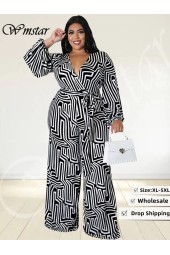 Plus Size Jumpsuit Summer One Piece Lace Up Casual Wide Leg Bodysuit - Perfect for Any Occasion 