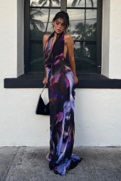 Purple Passion: Elegant Sleeveless Halter Bodycon Maxi Dress for Summer Beach Outings