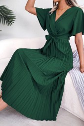 Stylish Summer Casual Maxi Dress in Pleated Chiffon, Black/Red/Green
