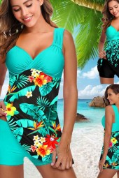 Flower Summer Swimwear - Large Size Tankini Beachwear with Swimdress