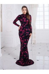 Floral Sequin Long Sleeve Night Club Dress with Bodycon Fit