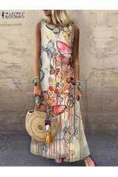 Bohemian Summer Floral Oneck Sleeveless Kleid Robes: Stylish, Casual, and Elegant Beach Tank Dress