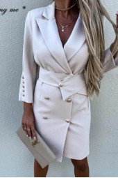 Autumn Slim Blazer Mini Dress: Office Casual Elegant Solid Style