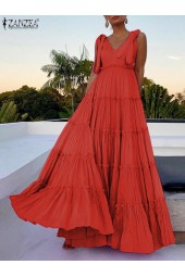 Boho Chic Vintage Maxi Dress: Sleeveless Vneck Summer Sundress