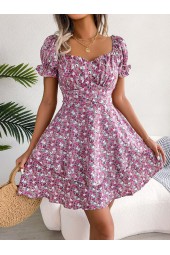 Floral Ruffles Line Dress: Casual and Slim Waist for Summer