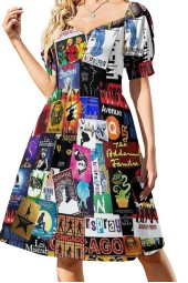 Melodic Summer Vibes: Music Collage Long Sleeve Dress