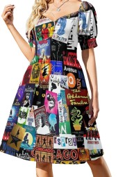 Melodic Summer Vibes: Music Collage Long Sleeve Dress