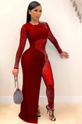Bandage Long Sleeve Diamonds Mesh Streetwear Jumpsuits Outfit Night Club Suits Birthday