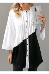Elevate Your Look with a Stylish Button Up Pintuck Color Block Blouse