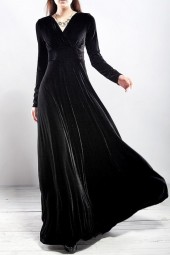 New Fall Winter Dress  Elegant Casual Long Sleeve Ball Gown Dress Vintage Velvet Party Dress Plus Size Dress Black