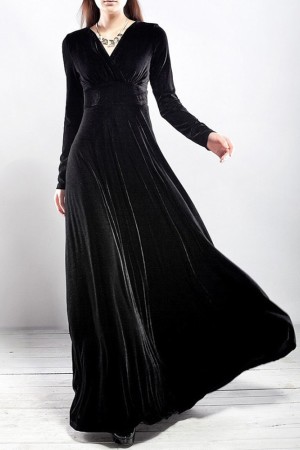 Vintage Velvet Elegance: New Fall Winter Long Sleeve Ball Gown Plus Size Dress