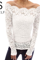 Plus Size Elegance: Hollow Out Off Shoulder Lace Blouse