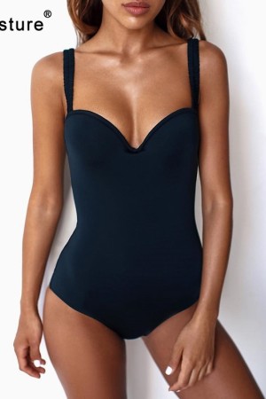 Timeless Elegance: Black & White One Piece Swimsuit Bodysuit Push Up Monokini