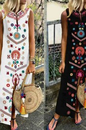 Boho-Chic Cotton-Linen Kaftan Maxi Dress - Perfect for Summer 