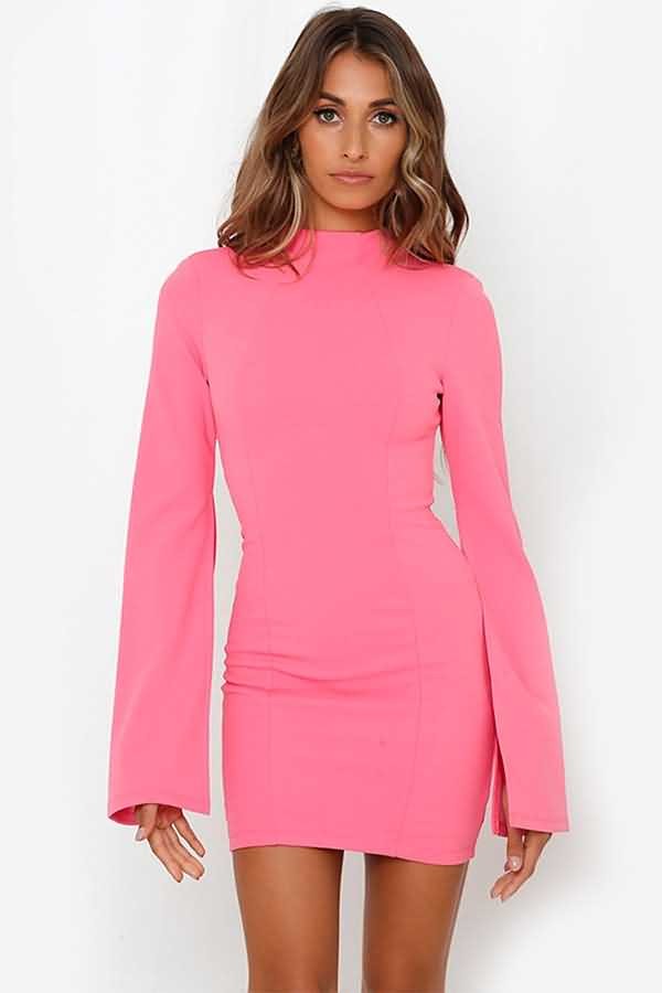 Pretty in Pink Slit Sleeve Cutout Back Bodycon Dress