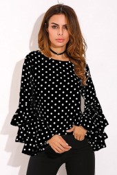 Summer Breeze: Polka Dot Ruffle Long Sleeve Chiffon Blouse for Plus Size Ladies