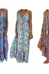 Plus Size Boho Floral Maxi Dress Party Strappy Summer Beach Holiday Spaghetti Strap Sundress
