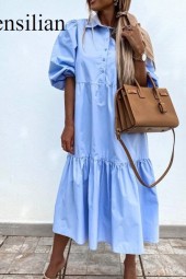 Retro Summer Office Party: Loose Half Sleeve Solid Long Dress