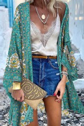 Bohemian Summer Chic: Floral Kimono Cape Cardigan Blouse