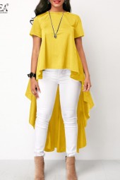 Summer Breeze: Asymmetrical Blouses Cotton Linen Tops High Low Tunic