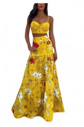 Bohemian Summer Splendor: Piece Set Chest Strap Split Digital Ing Tops Sundress Robe Long Dress