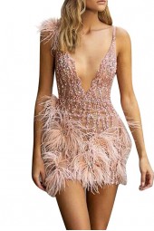 Elegant Feather Tassel Short Dress - Perfect for Formal Occasions
