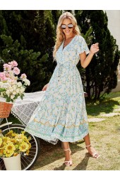Bohemian Summer Breeze: Floral Bat Sleeve Maxi Dress