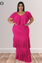 Elegant Plus Size Maxi Long Multisplicing Crew Neck Evening Dress - Perfect for Any Occasion