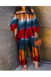 Plus Size Tie Dye Jumpsuit Long Sleeve One Piece Outfit Spring Loose Pant Tracksuit