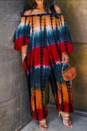 Plus Size Tie Dye Jumpsuit Long Sleeve One Piece Outfit Spring Loose Pant Tracksuit