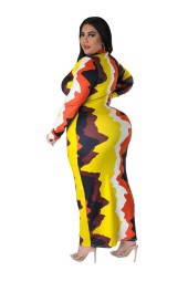Plus Size Tie Dye Long Sleeve Neck Casual Shirts Maxi Dress - Perfect for Any Occasion 
