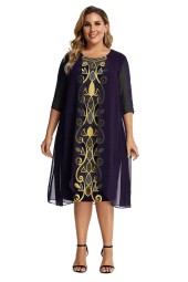 Vintage Palace-Inspired Plus Size False Two-Piece Tunic Dress - Perfect for Spring & Summer 