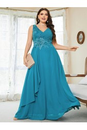 Plus Size Bridesmaid Elegance: Lace Rhinestones Applique Chiffon Evening Dress
