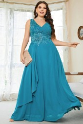 Plus Size Bridesmaid Elegance: Lace Rhinestones Applique Chiffon Evening Dress