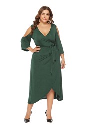 Plus Size Summer Elegance: Slit Ties Strapless Solid Color Dress