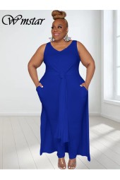 Plus Size Two Piece Solid Dress Pants and Long Top Set with Pockets -  Shopping