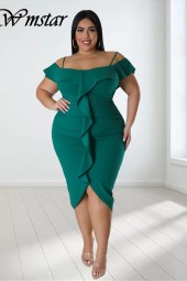 Plus Size Summer Tank Off Shoulder Ruffles Bodycon Maxi Dress - Perfect for Any Occasion