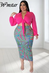 Plus Size Two Piece Dress Set - Crop Top Bow & Skirt Summer Outfit