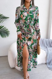 Floral Collar Maxi Dress: Casual Chic with Long Sleeve Sophistication