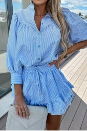 Striped Twopiece Office Suit with Ruffle Skirt - Casual Chic