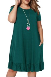 Spring XL Loose Solid Ruffles Plus Size Dress - Size XL