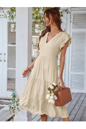 Spring Breeze Vacation Ready: Solid Leisure Medium Long Dress with Flying Sleeves