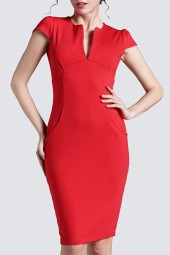 Spring Red Black Bodycon Bandage Pencil Sheath Vintage Casual Dress