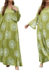 Beaded Vneck Flared Sleeves Loose Robe Dubai Maxi Dress Gown