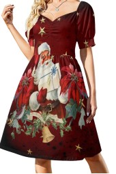 Vintage Santa With Gifts and Festive Flower Dress