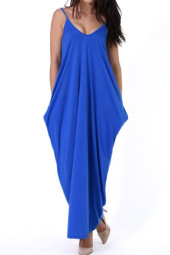 Women's Royal Sleeveless Open Back Pocket Maxi Dress Women's Royal Sleeveless Open Back Pocket Maxi Dress