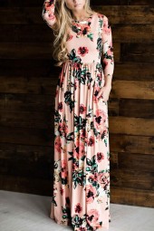 Pretty in Pink: Floral Pocketed A-Line Maxi Dress