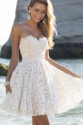 Elegant White Strapless Sweetheart Lace A-Line Party Dress